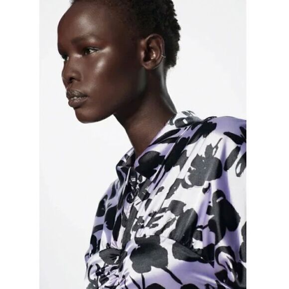 NWT Zara Blogger’s Favorite “The Dita” Satin Effect Printed Ruched Mini Dress - Picture 4 of 16